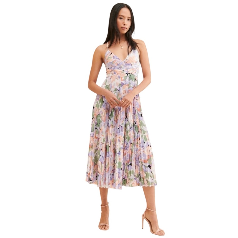 ASTR The Label Blyth Purple Coral Floral Pleated Dress – Size M - Picture 14 of 16